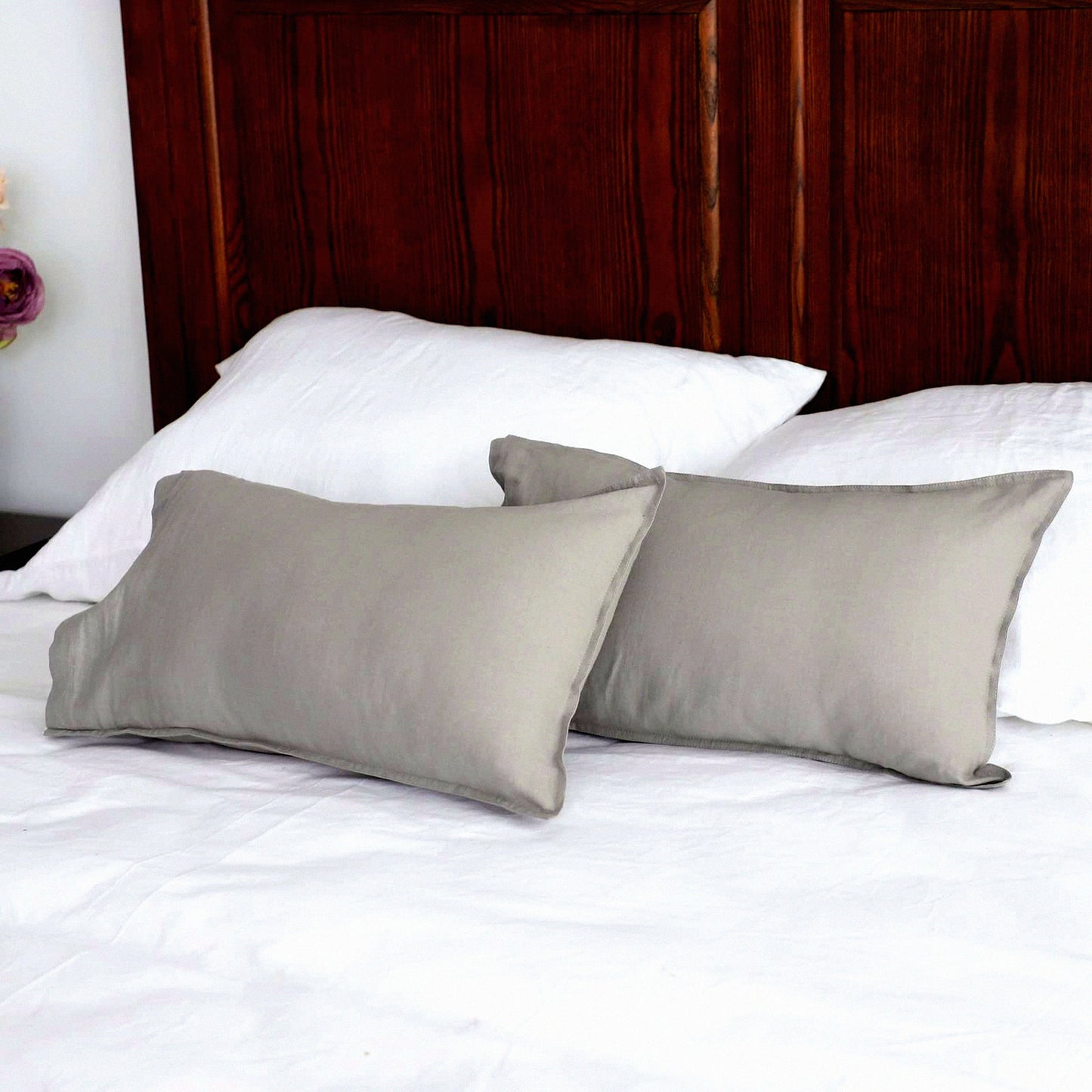 Breathable Farmhouse Grey Linen Lumbar Pillow Covers - Set of 2 12x20 Inch Flax Cotton Blend Rectangular Decorative Throw Cushion Cover for Couch Sofa Bedroom Office