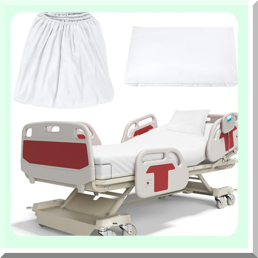 Hospital Bed Sheet Set - 2 Pack Fitted Sheets 36 x 84 x 14 Inch - Elastic All Around - White - for Home, Hotel, Hospital, Massage Table - Pillow Cases Included