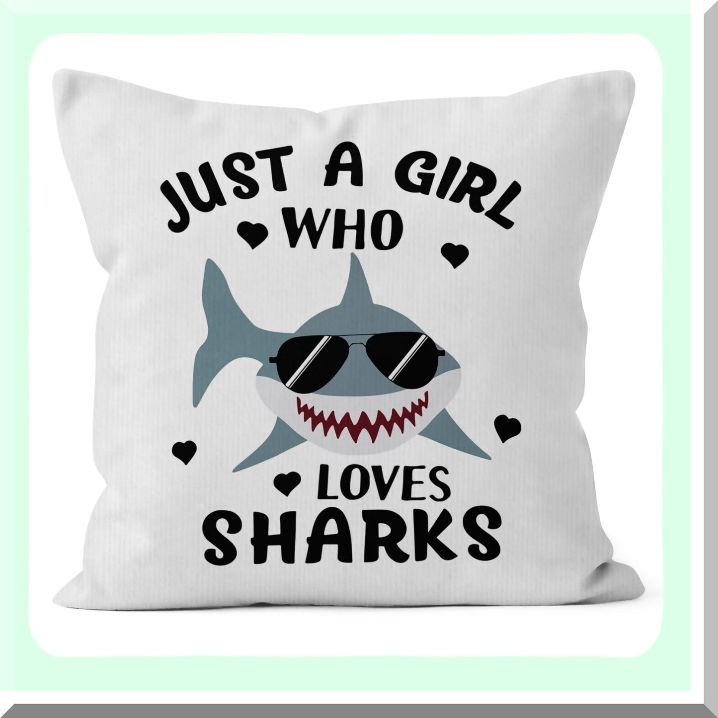 Shark Love Decor Pillow - Ocean Fish Room Decorative Throw Cover for Sofa Couch - Girls Room 18x18 Inch Pillowcase - Shark Lover Home Accent
