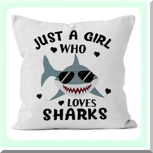 Shark Love Decor Pillow - Ocean Fish Room Decorative Throw Cover for Sofa Couch - Girls Room 18x18 Inch Pillowcase - Shark Lover Home Accent