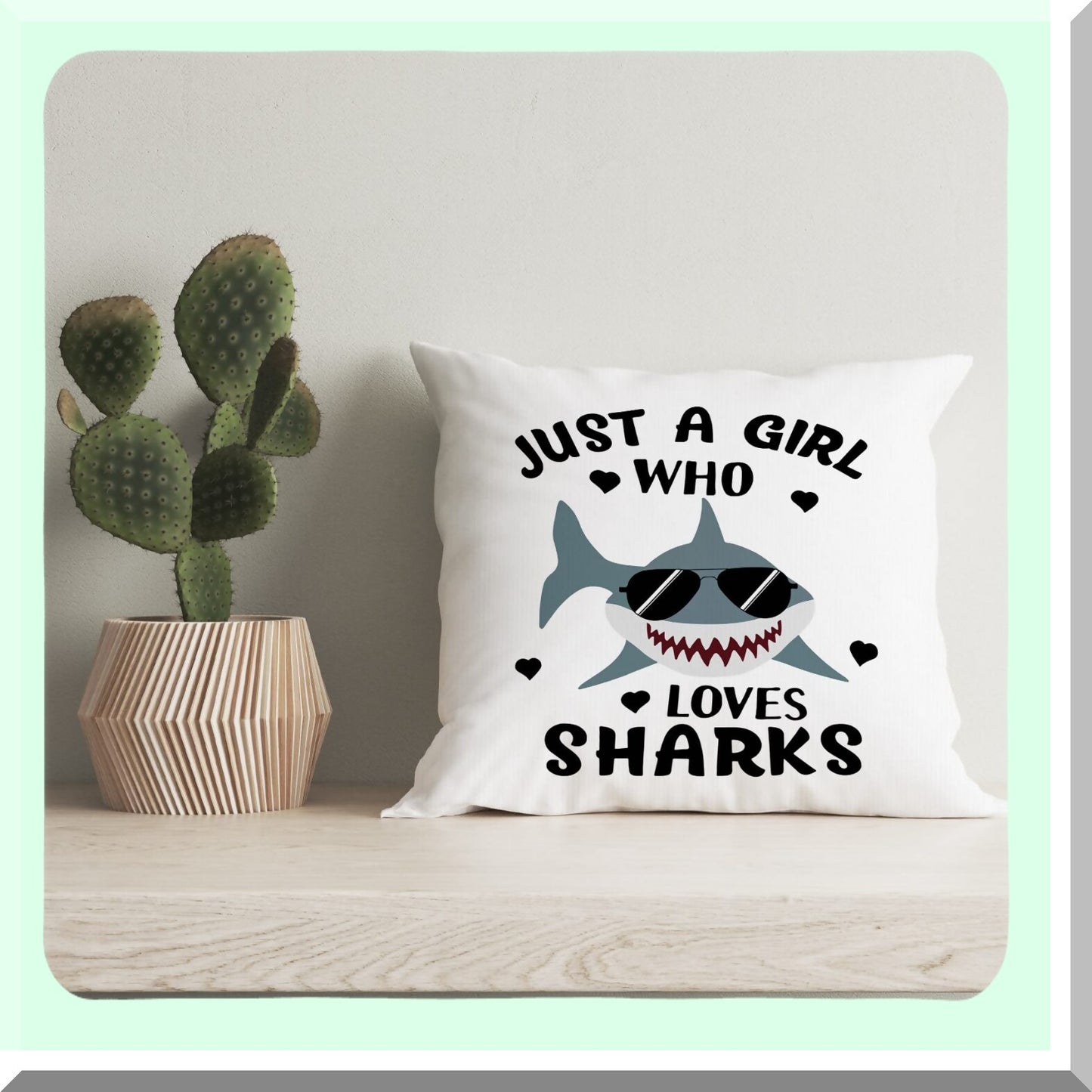 Shark Love Decor Pillow - Ocean Fish Room Decorative Throw Cover for Sofa Couch - Girls Room 18x18 Inch Pillowcase - Shark Lover Home Accent