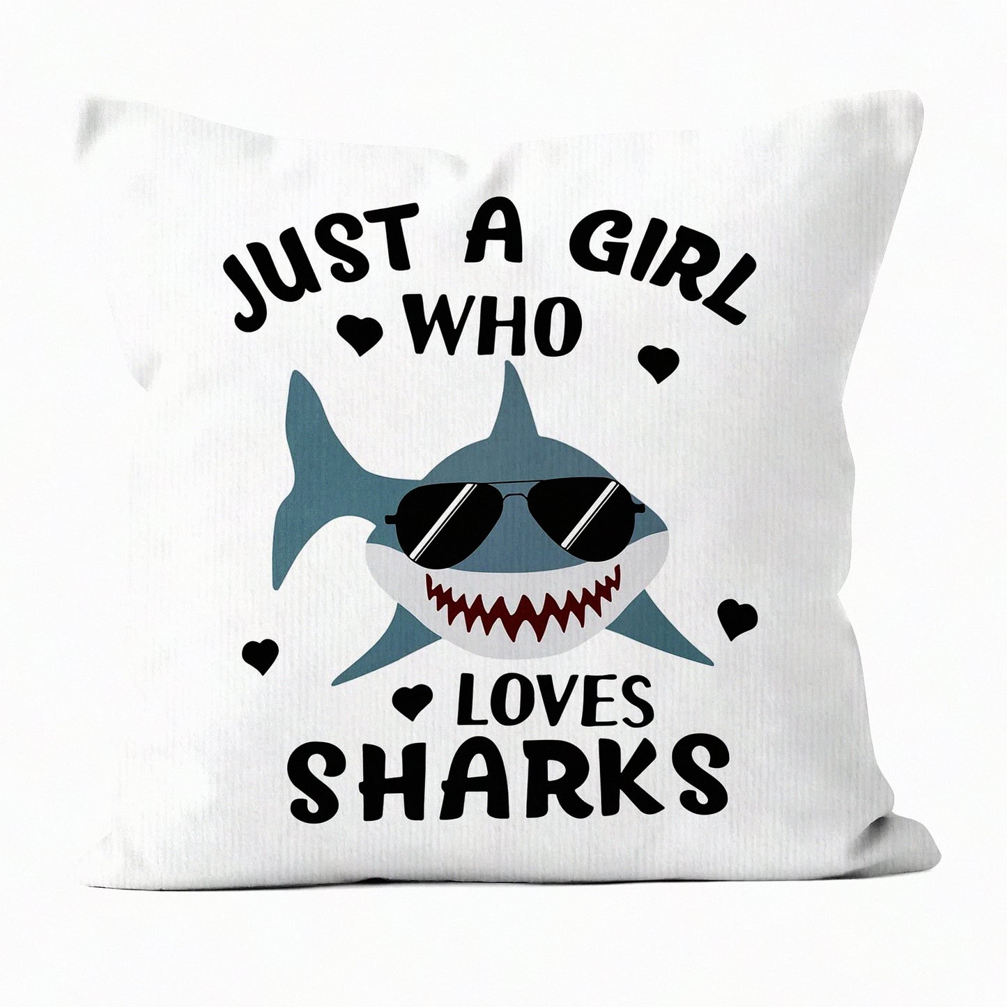 Shark Love Decor Pillow - Ocean Fish Room Decorative Throw Cover for Sofa Couch - Girls Room 18x18 Inch Pillowcase - Shark Lover Home Accent