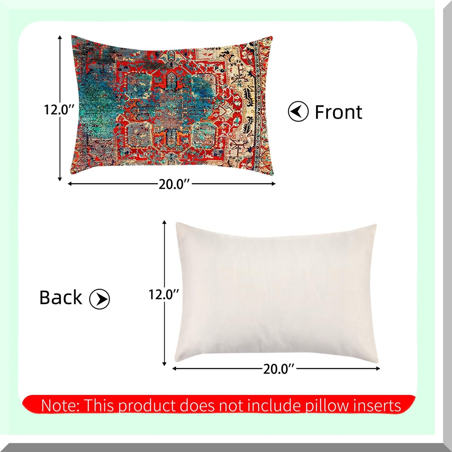 Vintage Persian Boho Red Blue Linen Pillowcase - Ethnic Decorative Throw Pillow Cover 12x20 Inch - Antique Home Decor Cases