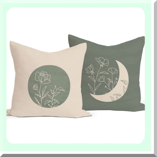 Sunflower Moonlight Boho Pillowcase Set - Abstract Line Art Decorative Throw Pillow Covers for Bohemian Home Decor - 18x18 Inch, Set of 2 - Ideal Boho Gifts for Women and Girls