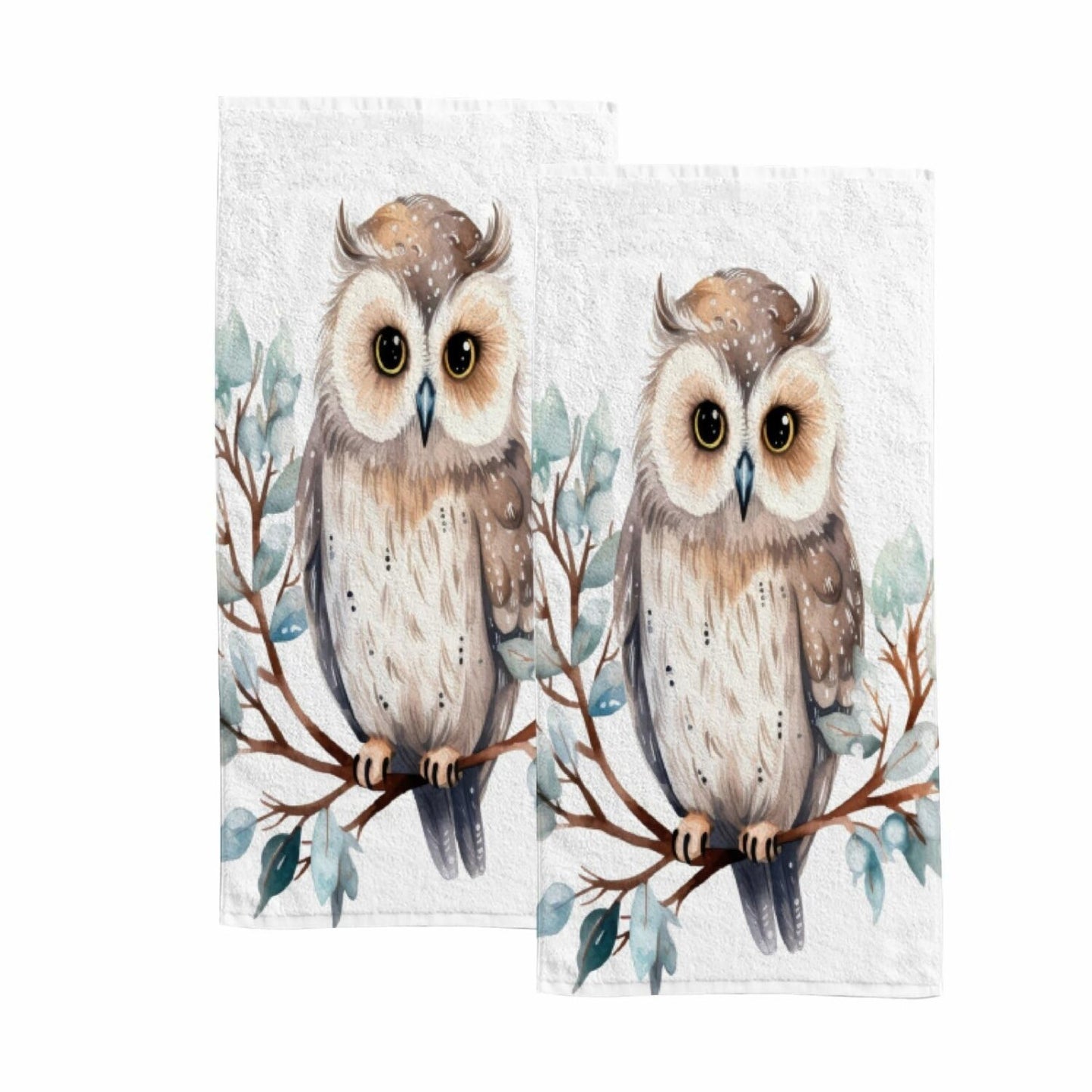Set of 2 Owl Microfiber Hand Towels 15x30 Inches