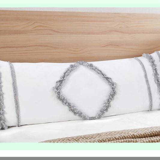 Boho Chic Macrame Fringe Body Pillow Cover - Gray Textured Minimalist Farmhouse Decor - Sweet Jojo Designs - 54x20 Zipper Couch Throw Case