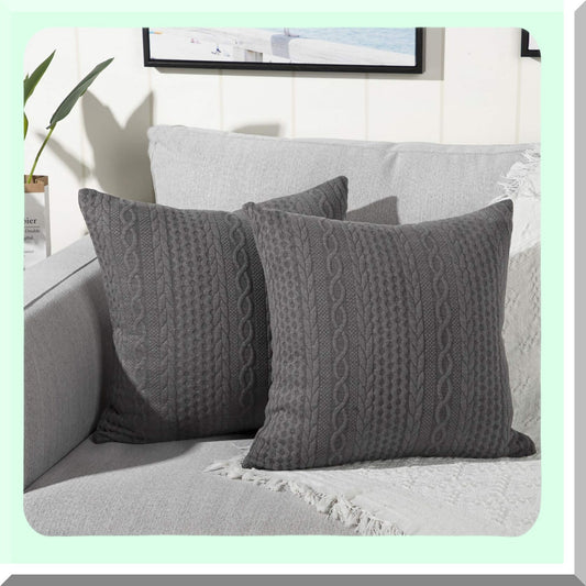 SuperSoft Square Cushion Covers - Set of 2 Modern Embossed Pillowcases for Couch Sofa Bedroom Car, 26x26 inch, Grey - Decorative Throw Pillows