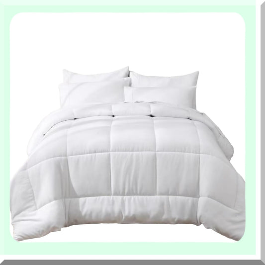 Luxury White Comforter Set - 3 Piece Bedding Bundle, Wrinkle-Free & Fade-Resistant Bed in a Bag - Plush Comforter Set