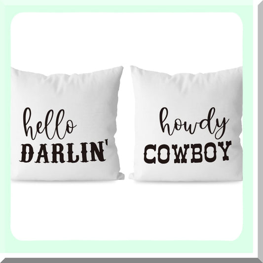 Rustic Western Pillow Covers Set - Cowboy Couple Gifts - 18x18 Throw Pillow Cases - White Home Decor - Southwestern Cushion Covers - Set of 2