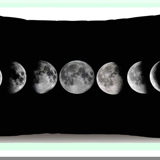 Moon Phases Lumbar Pillow Cover - Decorative Rectangular Cushion Case for Bedroom, Living Room, Bed, Sofa, Couch - 12x20 Inch