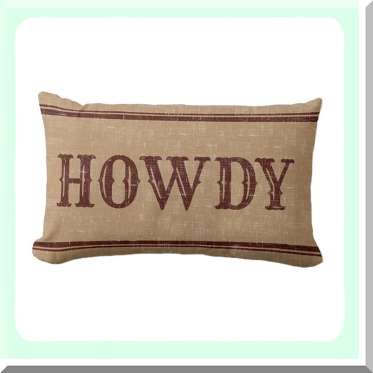 Rustic Howdy Lumbar Pillow Cover - Decorative 12x20 Inches Throw Pillow Cover for Western Style Home Decor - Cover Only