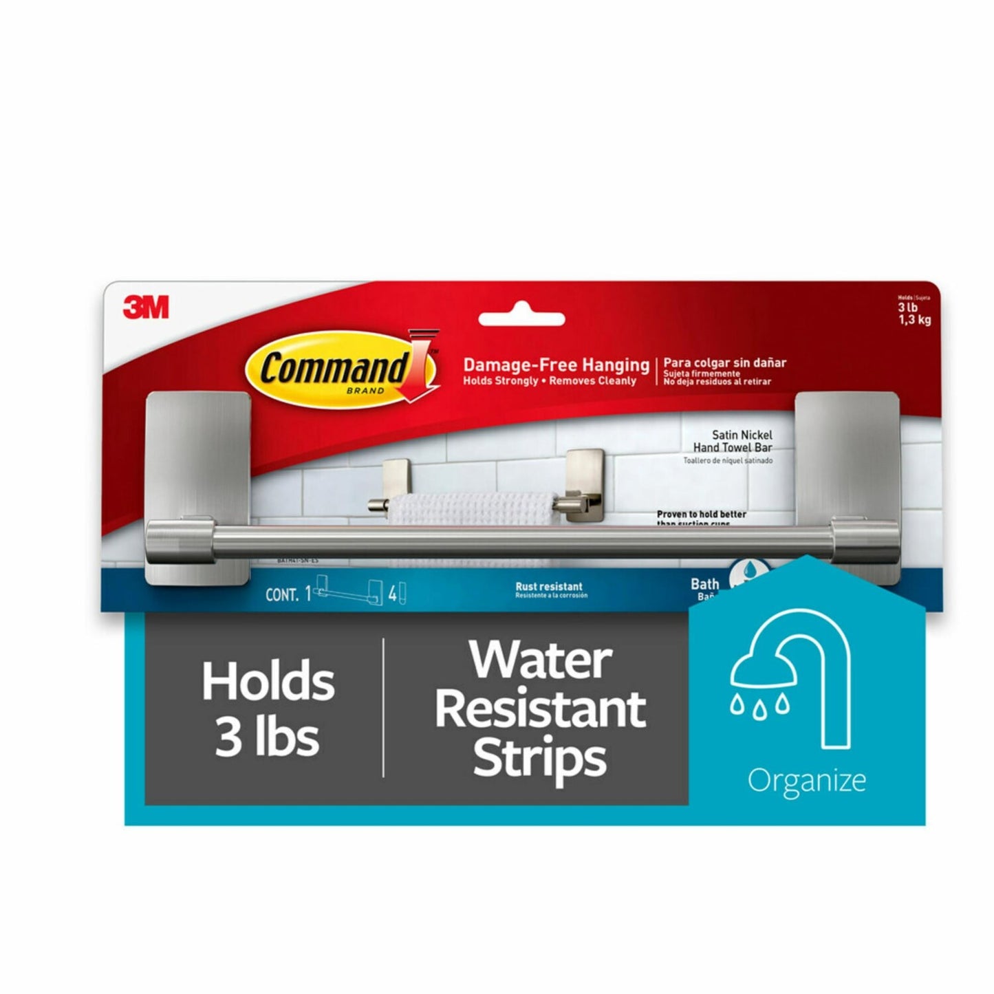 Hand Towel Bar Nickel 9" with 4 Strips