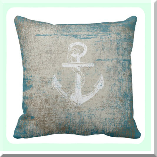 Nautical Anchor Summer Beach Pillowcase - Distressed Decorative Throw Pillow Cover for Home Decor, Square 20 x 20 Inch