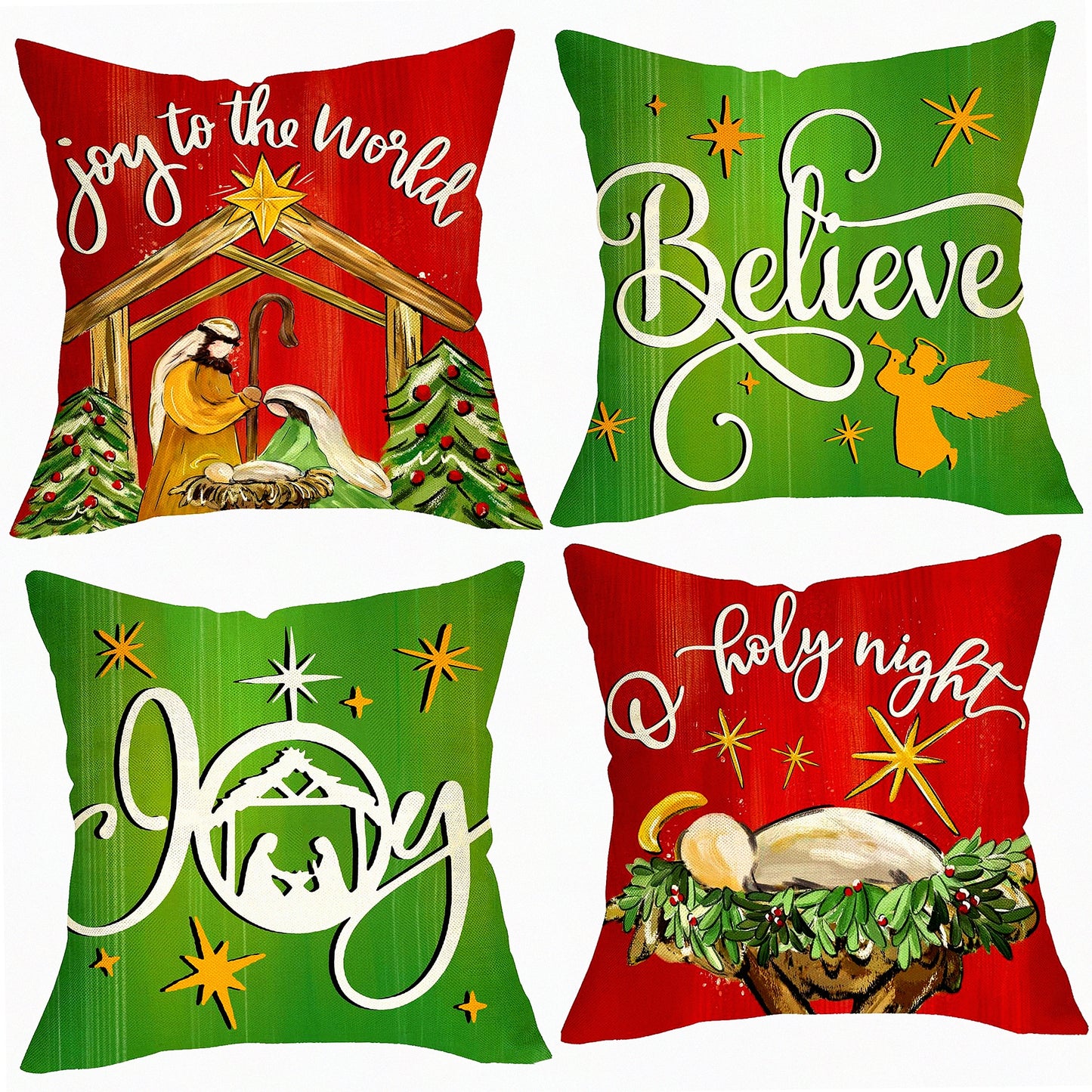 Holiday Spirit Nativity Throw Pillow Set - 20x20 Christmas Decor, O Holy Night Jesus Religious Home Cushion Covers - Joyful Winter Outdoor Decorations