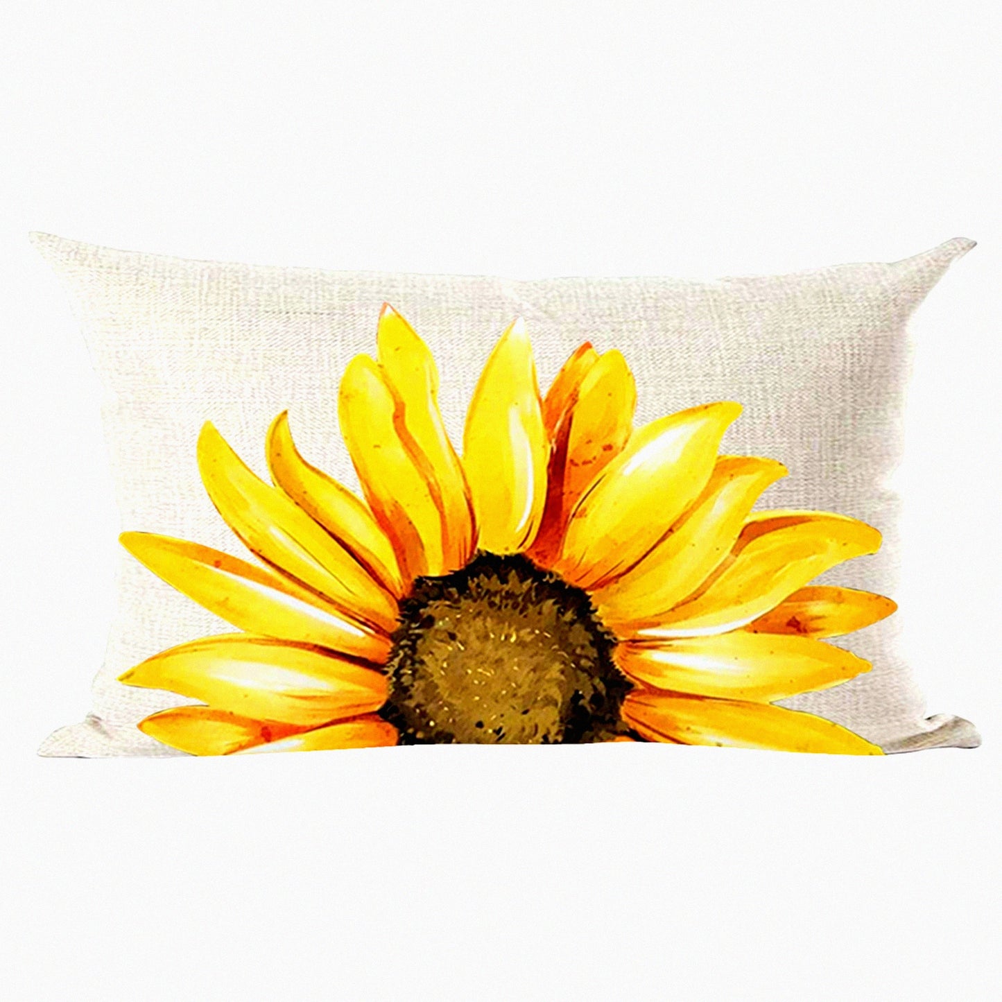 Sunflower Sunshine Watercolor Decorative Pillow Cover - Orange Summer Home Decor - 12x20 Inches Cotton Linen Throw Case for Living Room, Bed, Sofa, Car