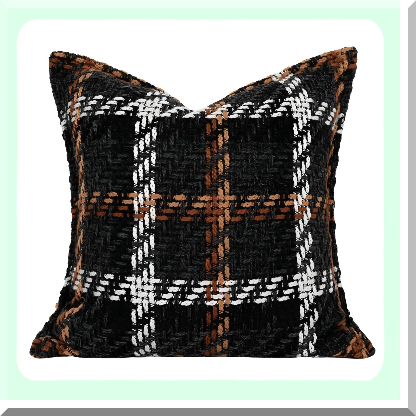 Luxury Tweed Stripe Plaid Pillow Cover - Farmhouse Decor Accent for Living Room, Couch, Bed, Sofa - Soft Neutral Textured Cushion Case - Indoor/Outdoor 18x18 Brown White