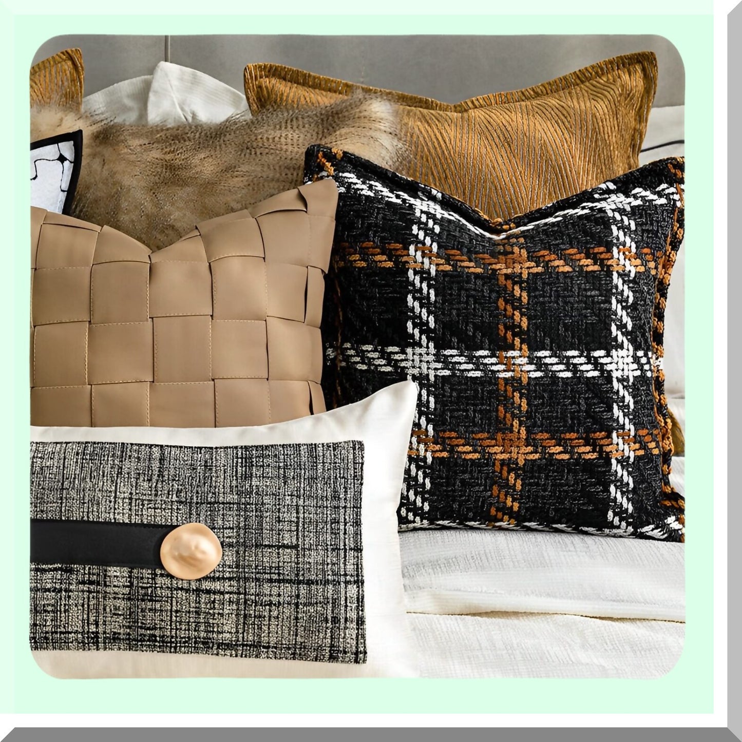 Luxury Tweed Stripe Plaid Pillow Cover - Farmhouse Decor Accent for Living Room, Couch, Bed, Sofa - Soft Neutral Textured Cushion Case - Indoor/Outdoor 18x18 Brown White
