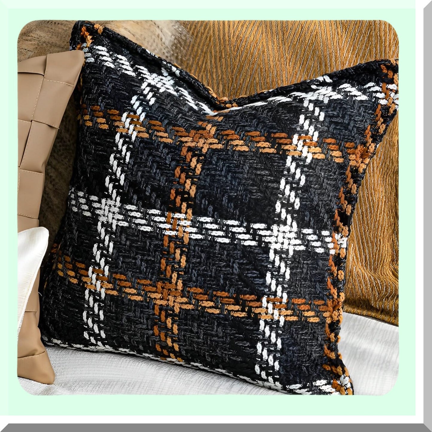 Luxury Tweed Stripe Plaid Pillow Cover - Farmhouse Decor Accent for Living Room, Couch, Bed, Sofa - Soft Neutral Textured Cushion Case - Indoor/Outdoor 18x18 Brown White