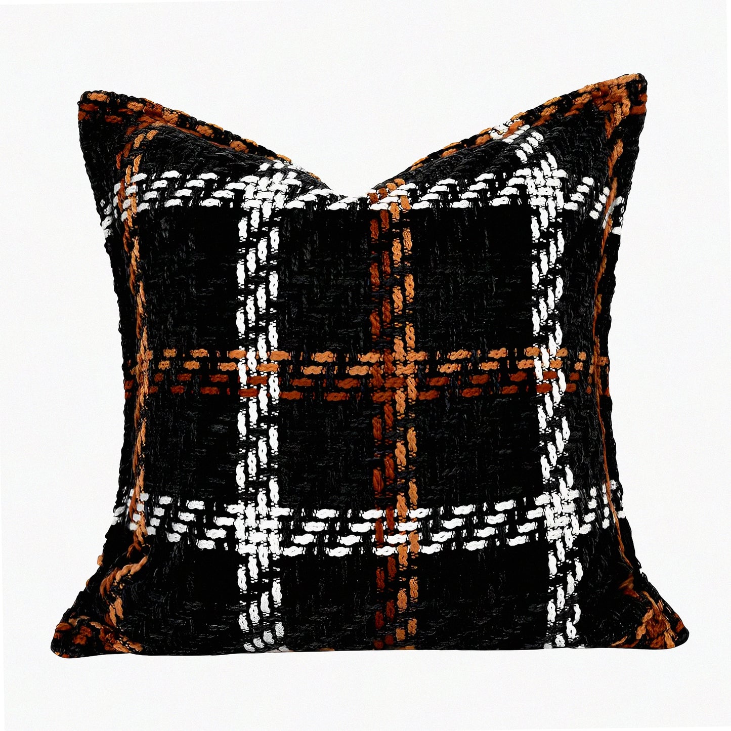 Luxury Tweed Stripe Plaid Pillow Cover - Farmhouse Decor Accent for Living Room, Couch, Bed, Sofa - Soft Neutral Textured Cushion Case - Indoor/Outdoor 18x18 Brown White