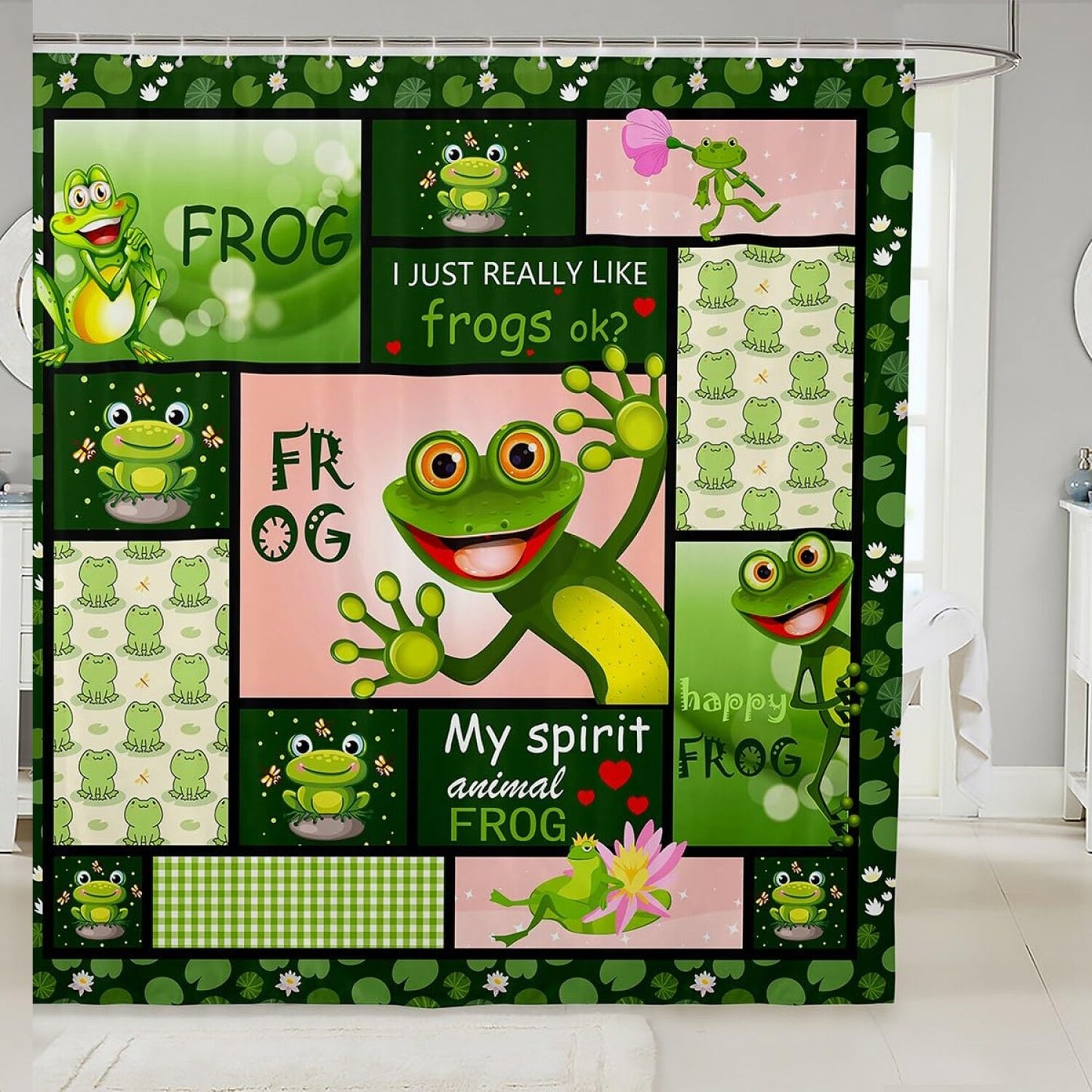 Cartoon Frogs Kids Shower Curtain 72x72 Inches