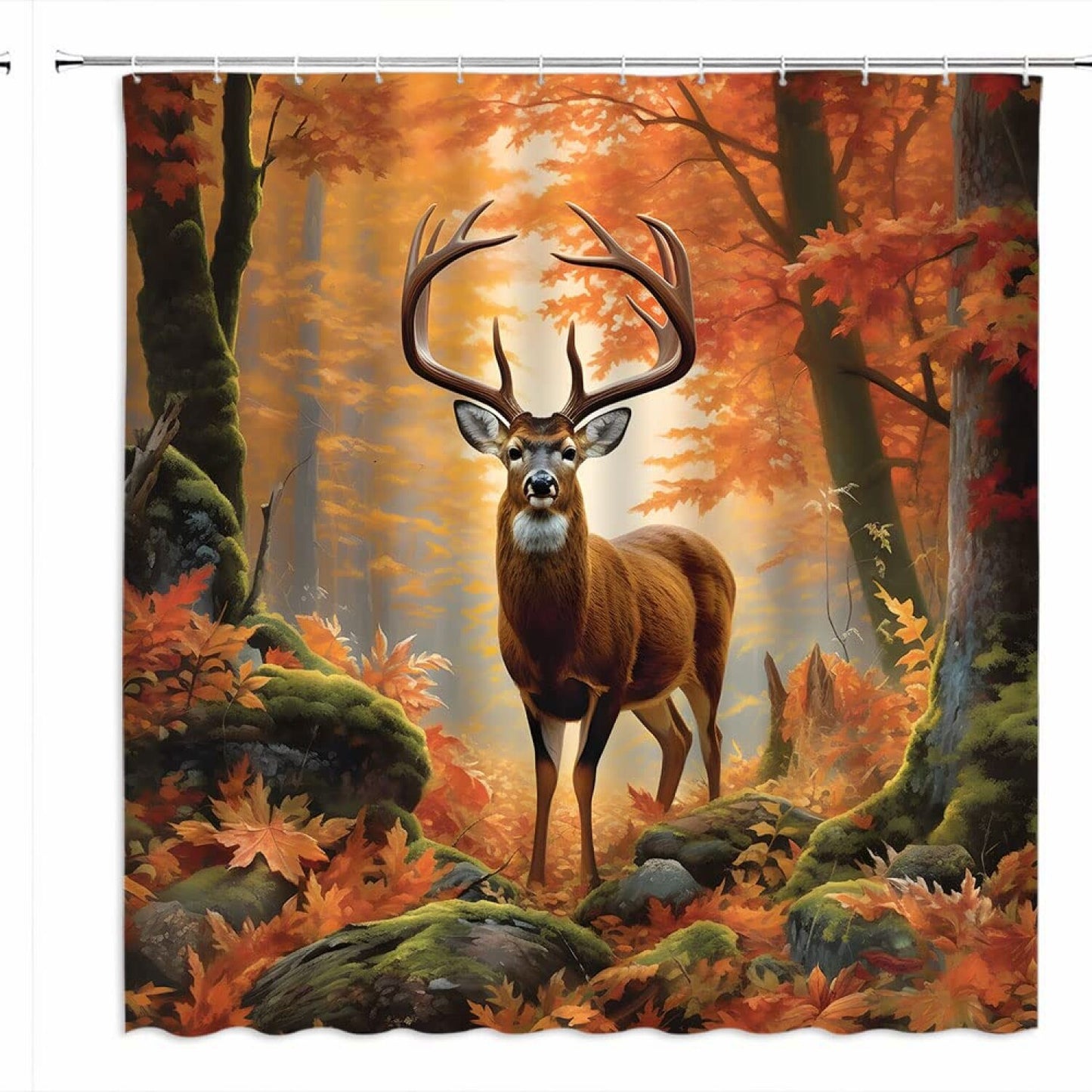 Deer Forest Elk Wildlife Shower Curtain 70x70 Inches