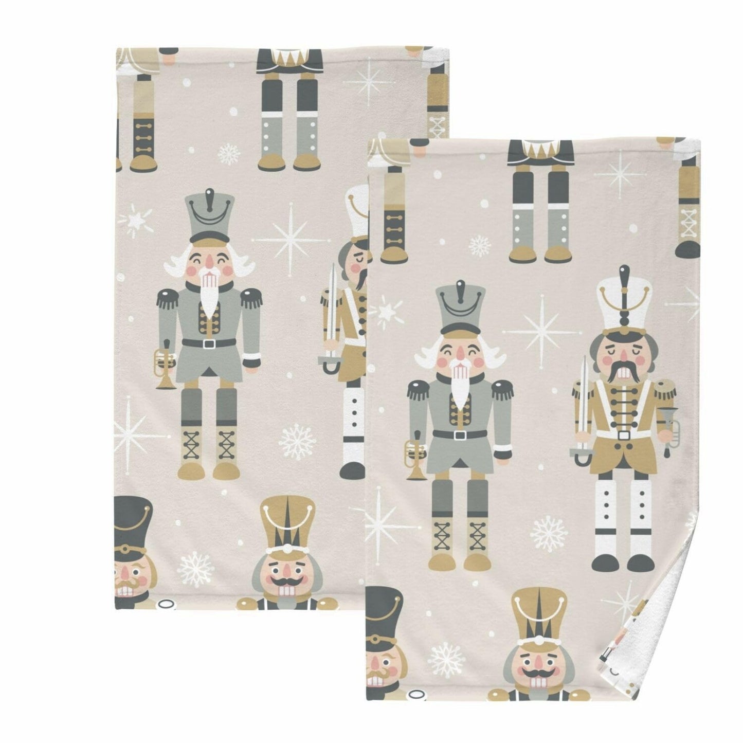 Nutcrackers Beige Cotton Hand Towels Set of 2