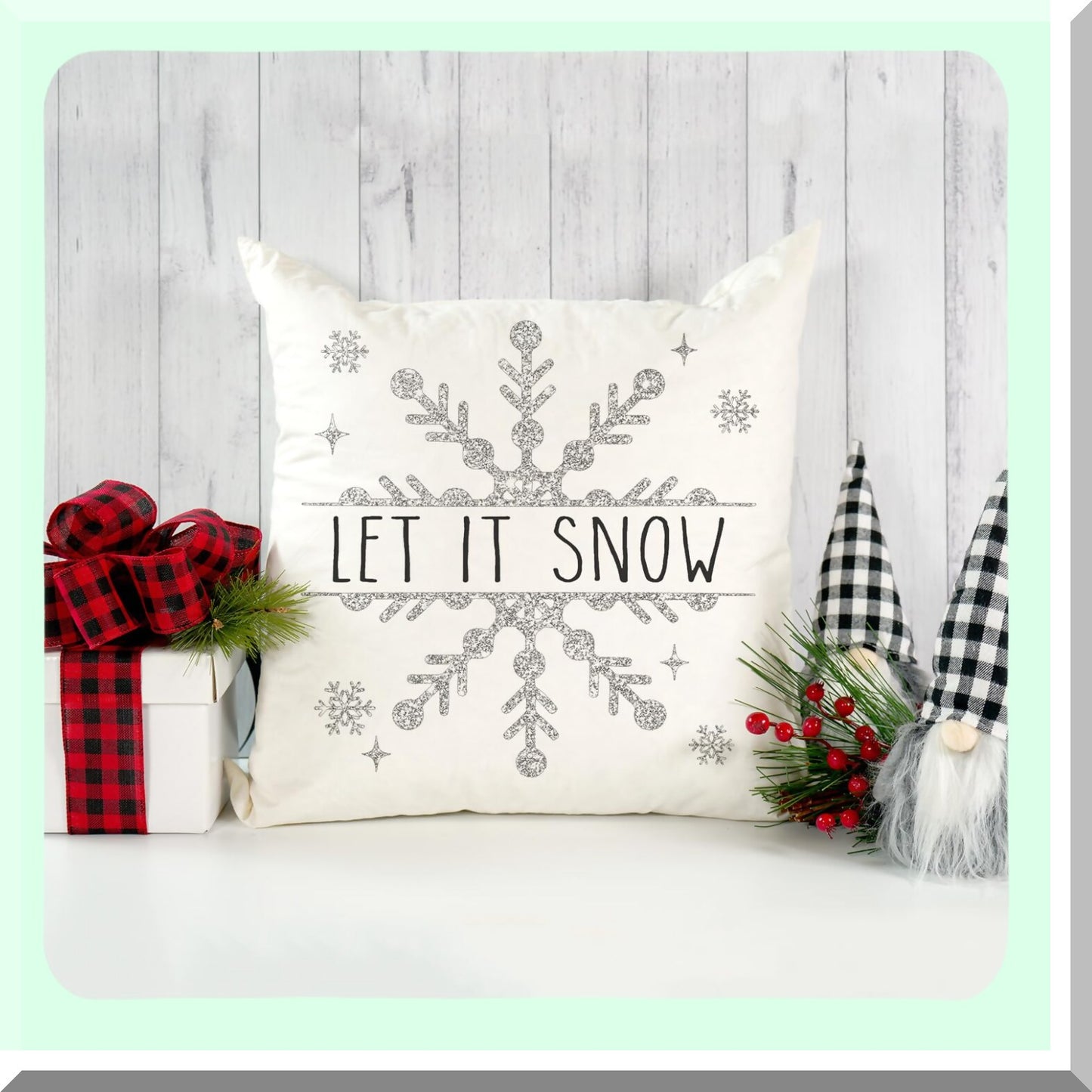 Silver Glitter Xmas Pillow Covers Set - 18x18 White Holiday Decorations for Bed, Chair, Sofa - Pack of 4 Throw Cushion Cases - Couch Accessories