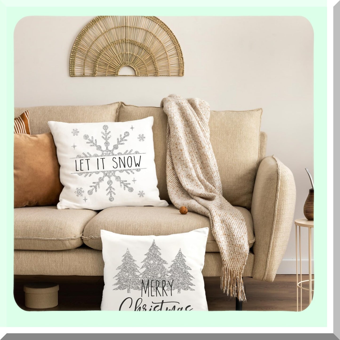 Silver Glitter Xmas Pillow Covers Set - 18x18 White Holiday Decorations for Bed, Chair, Sofa - Pack of 4 Throw Cushion Cases - Couch Accessories