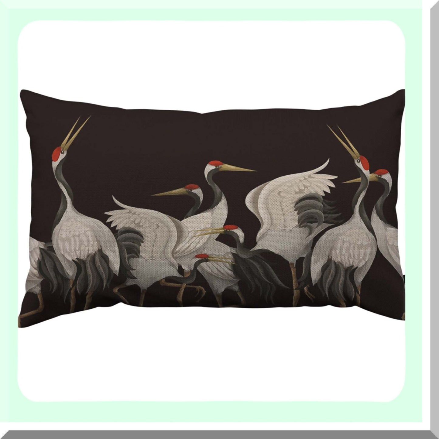 Elegant Crane Pillow Cover - 12x20 Inch Decorative Bird Heron Throw Pillow - Farmhouse Home Decor Cushion Case - White Beauty
