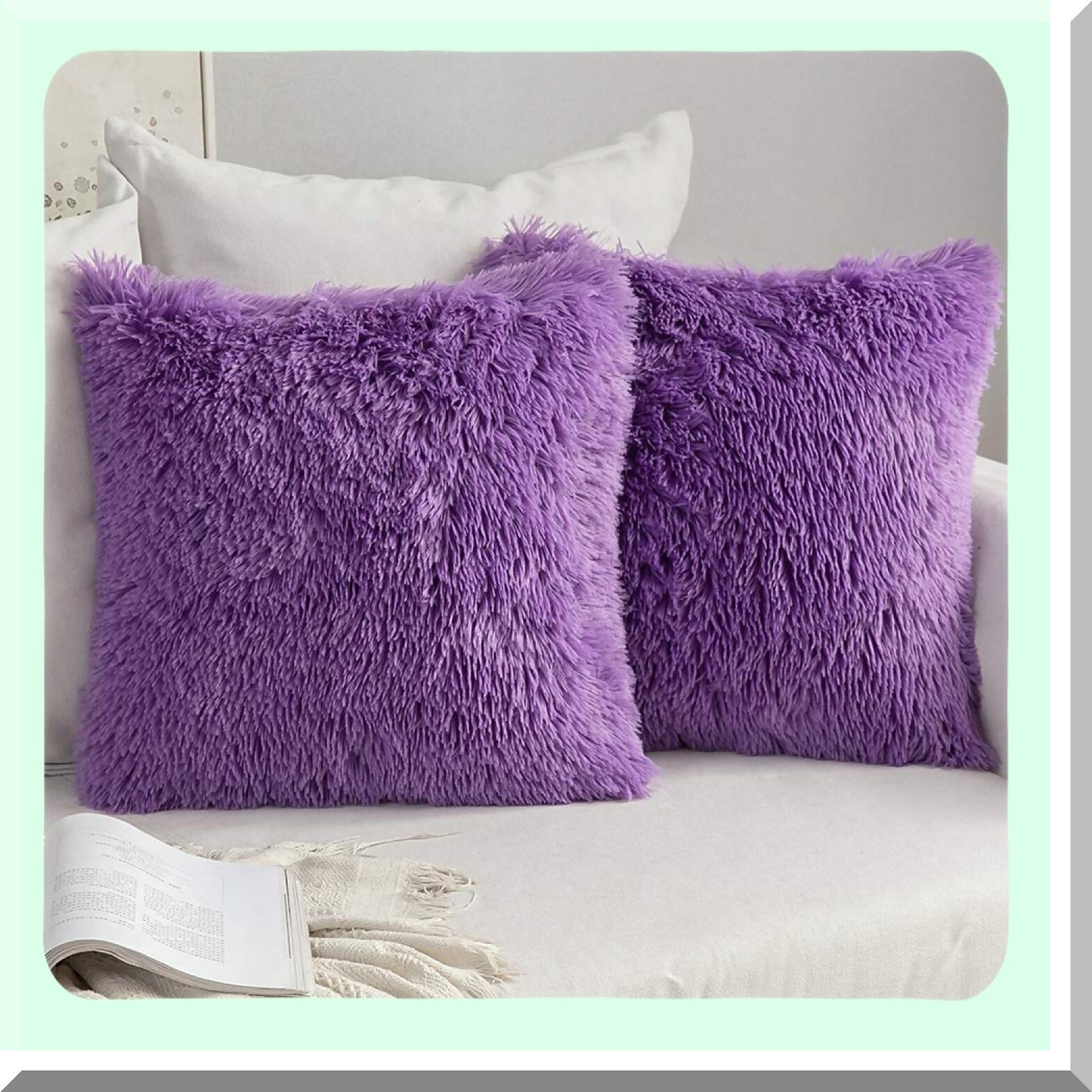 Winter Luxe Plush Pillowcase Set - 18x18 Purple - Cozy Sofa & Bed Decor - Pack of 2 - Deluxe Cushion Cover Shell for Car & Bedroom