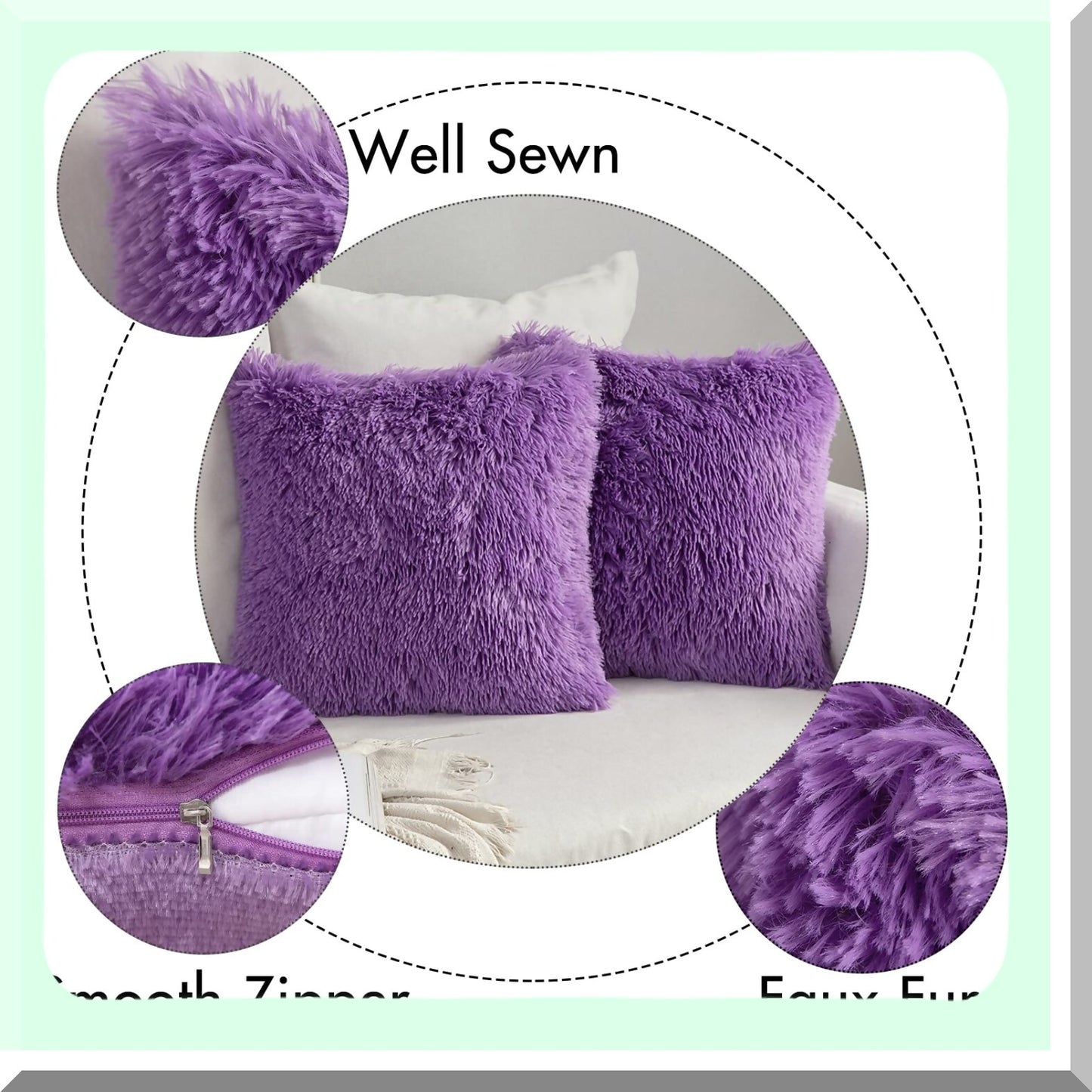 Winter Luxe Plush Pillowcase Set - 18x18 Purple - Cozy Sofa & Bed Decor - Pack of 2 - Deluxe Cushion Cover Shell for Car & Bedroom