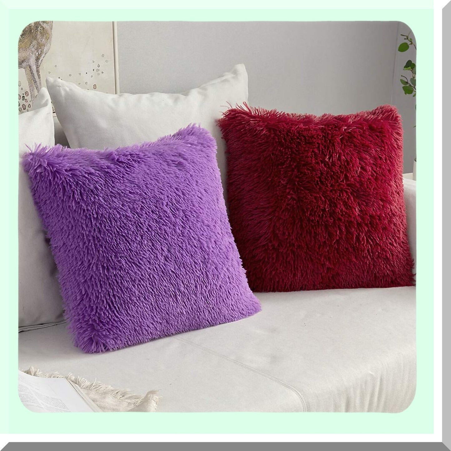 Winter Luxe Plush Pillowcase Set - 18x18 Purple - Cozy Sofa & Bed Decor - Pack of 2 - Deluxe Cushion Cover Shell for Car & Bedroom