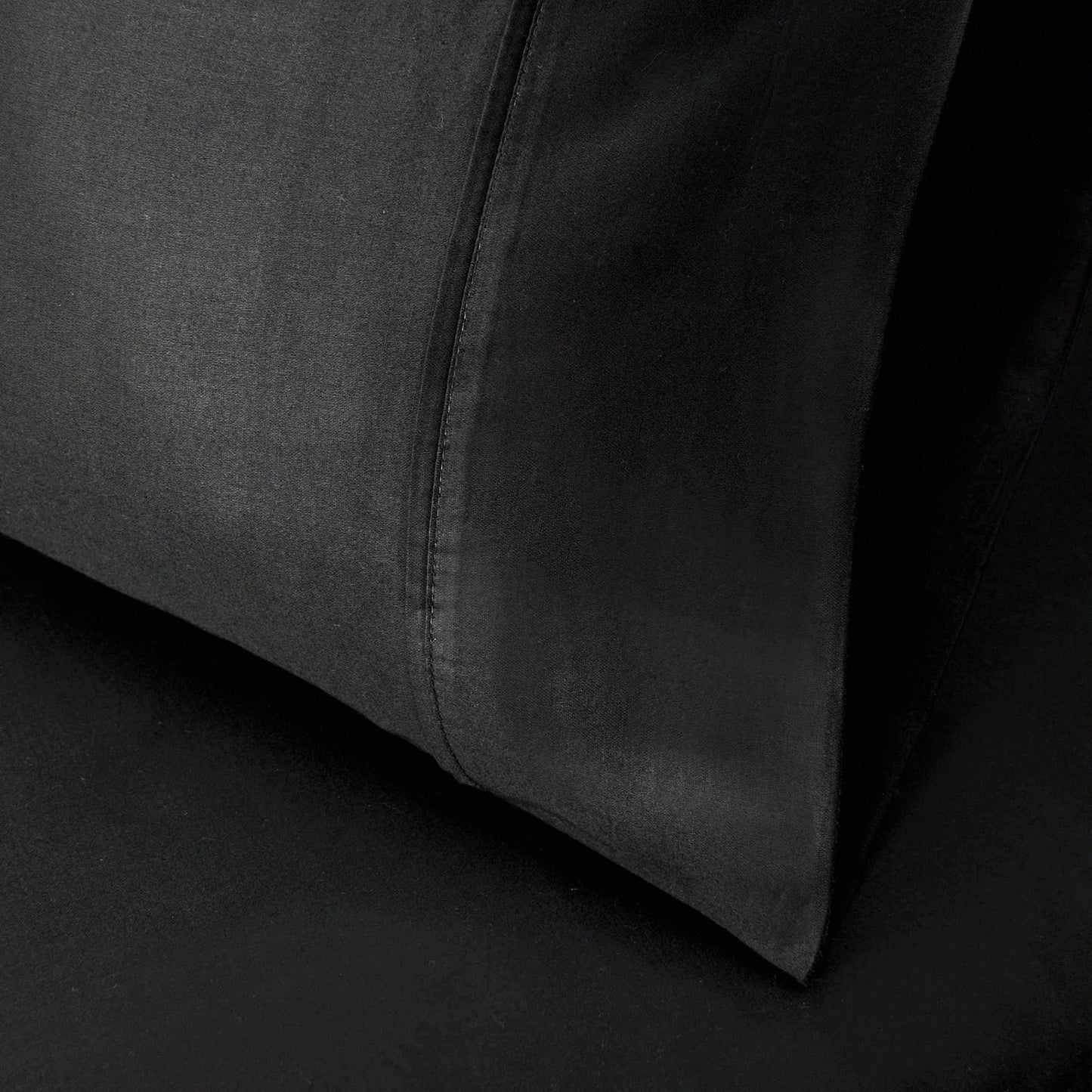 Luxury Sateen Pillowcase Set - 100% Cotton, 530 Thread Count, Soft Bedding Basics, Dorm/Bedroom, 2 Pack Standard Pillowcases, Black