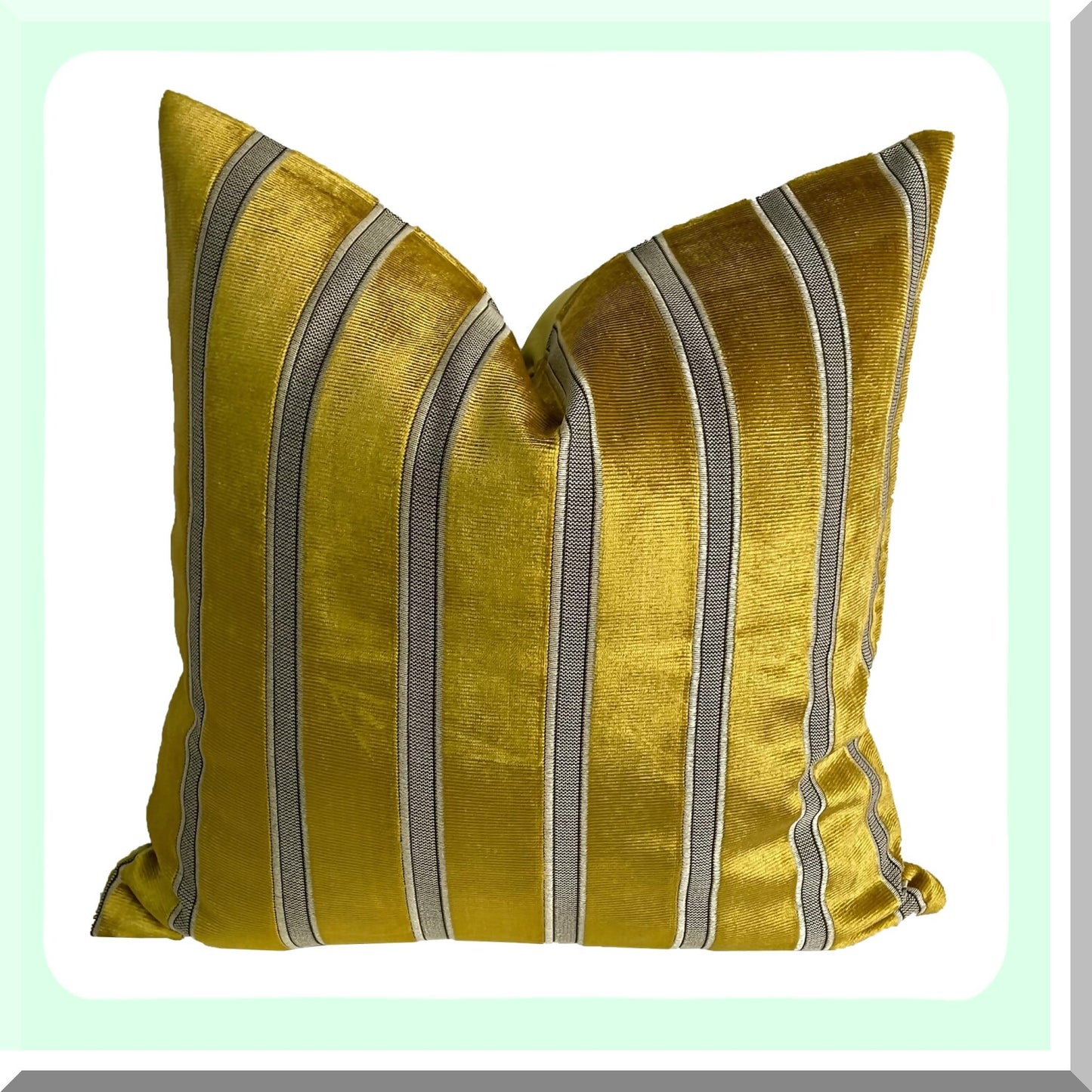 Luxury Gold Velvet Striped Embroidery Throw Pillow Covers - Modern Square Cushion Case for Couch, Sofa, Living Room, Bedroom, Car - 24x24 Inch