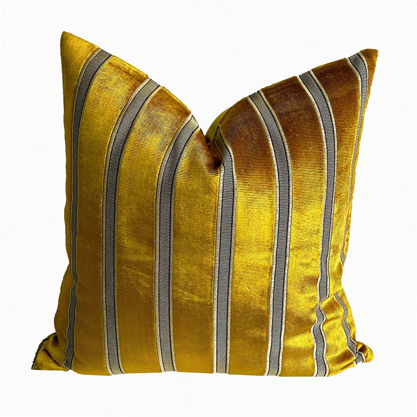 Luxury Gold Velvet Striped Embroidery Throw Pillow Covers - Modern Square Cushion Case for Couch, Sofa, Living Room, Bedroom, Car - 24x24 Inch