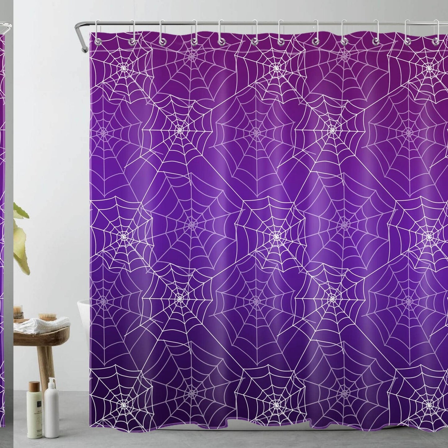 Purple Spider Web Shower Curtain 72x72 Inch with 12 Hooks