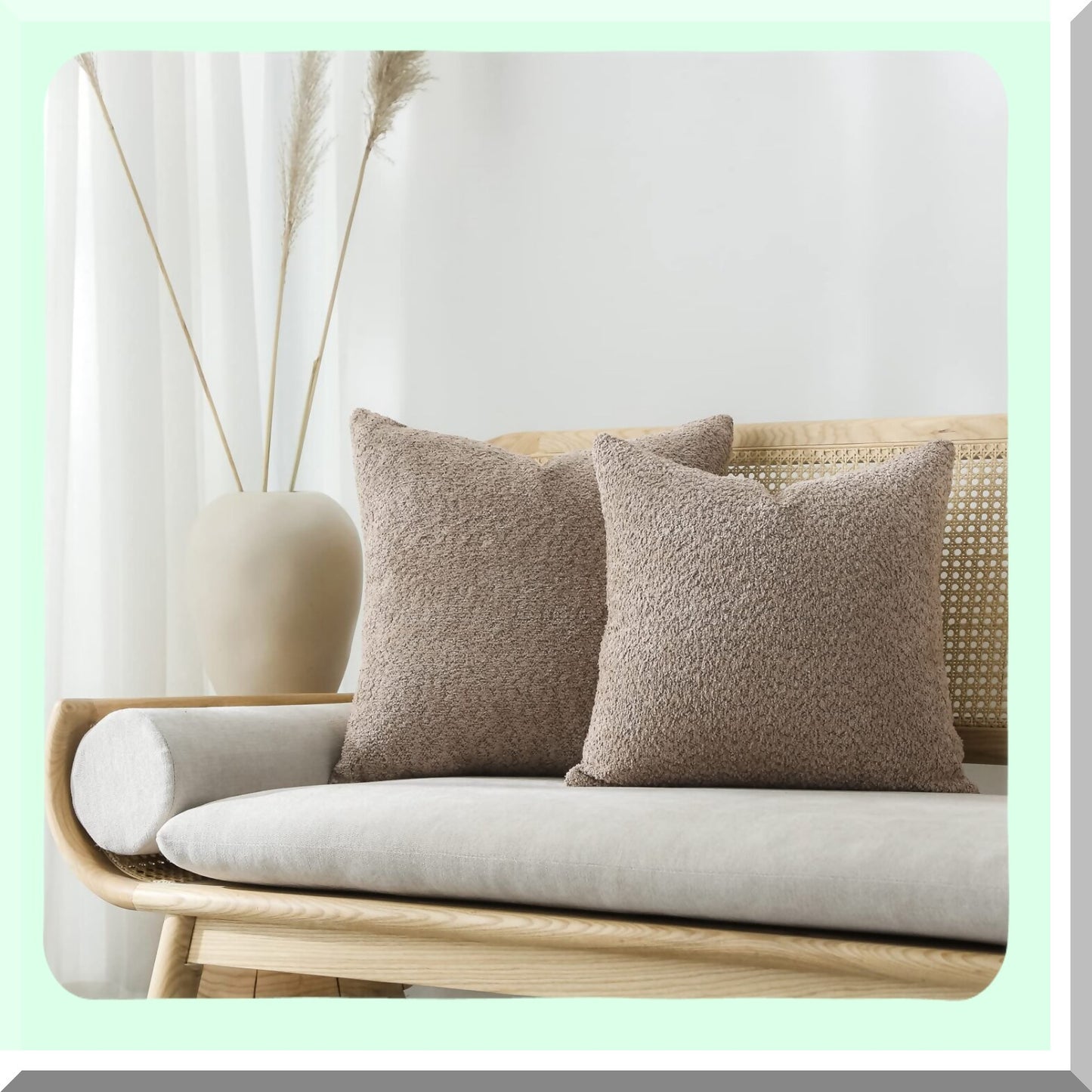 Rustic Farmhouse Textured Throw Pillow Covers - Set of 2 Neutral Accent Cushion Cases for Bed and Couch - 20x20 Decorative Pillows for Living Room in Tan Color