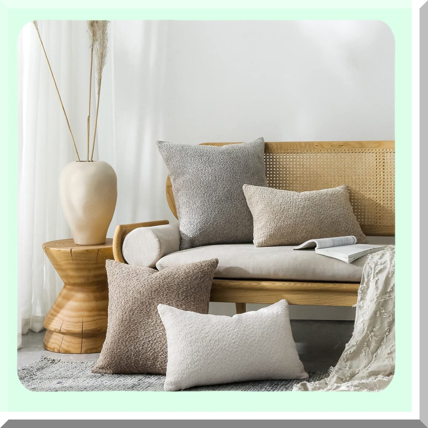 Rustic Farmhouse Textured Throw Pillow Covers - Set of 2 Neutral Accent Cushion Cases for Bed and Couch - 20x20 Decorative Pillows for Living Room in Tan Color