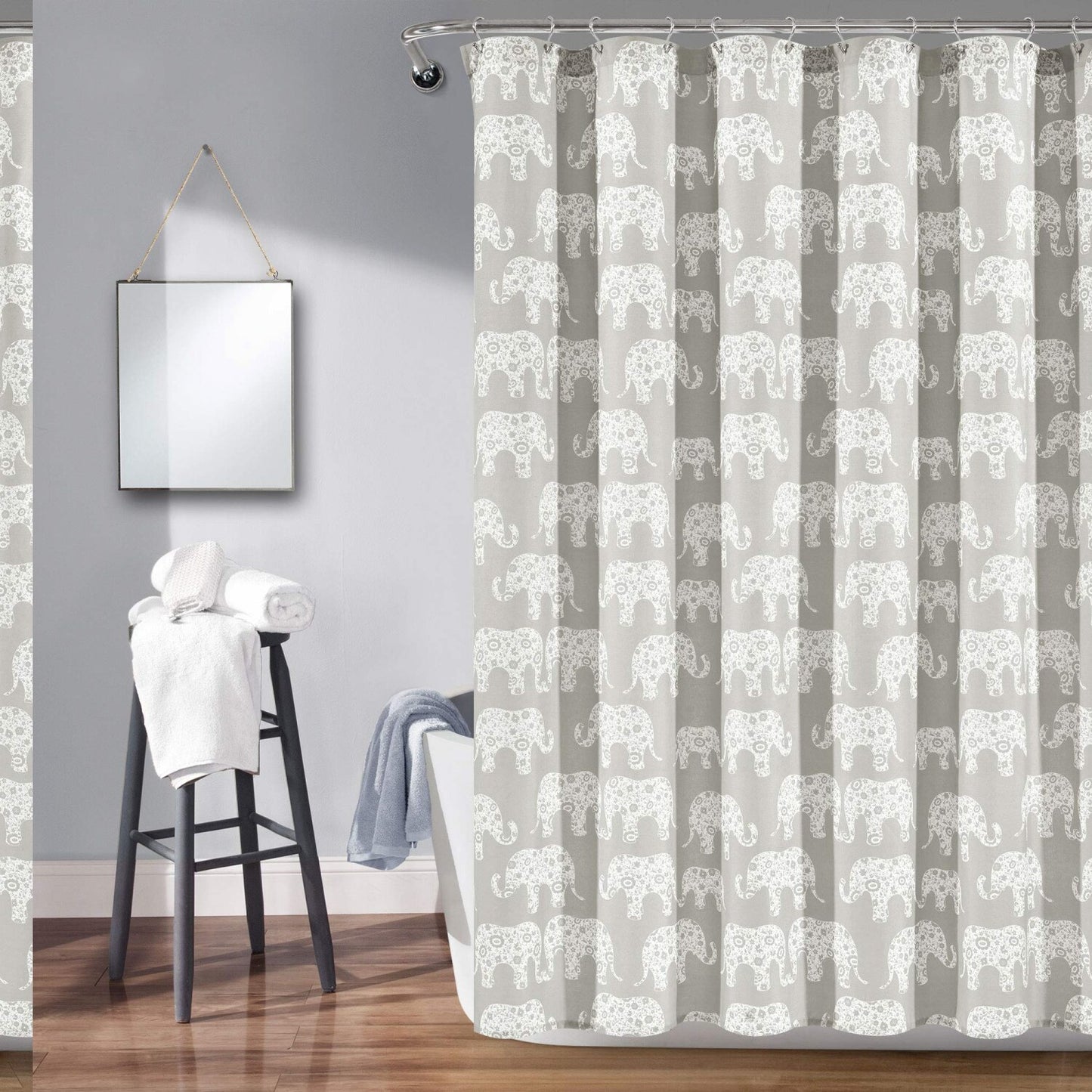 Elephant Parade Shower Curtain 72"x72" Soft Gray