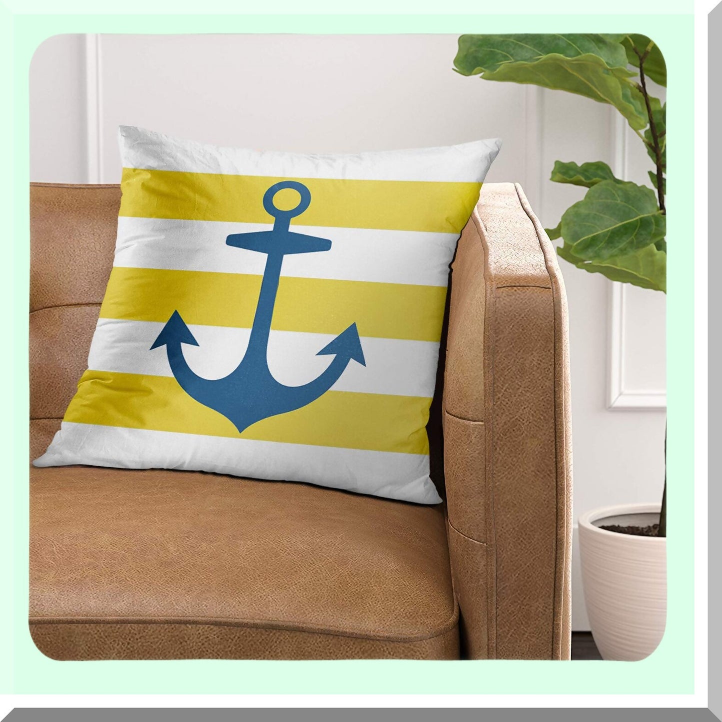 Nautical Anchor Navy Blue Decorative Pillowcase - Modern Home Decor Square 20x20 Inch Throw Pillow Cover with Yellow Accents