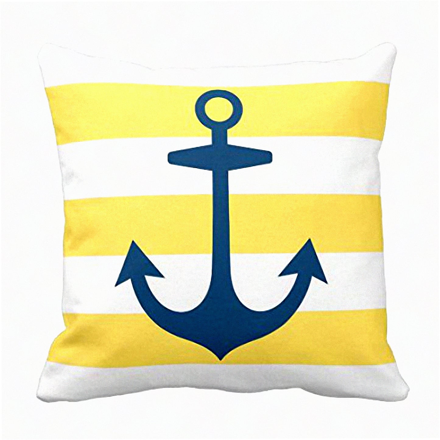 Nautical Anchor Navy Blue Decorative Pillowcase - Modern Home Decor Square 20x20 Inch Throw Pillow Cover with Yellow Accents