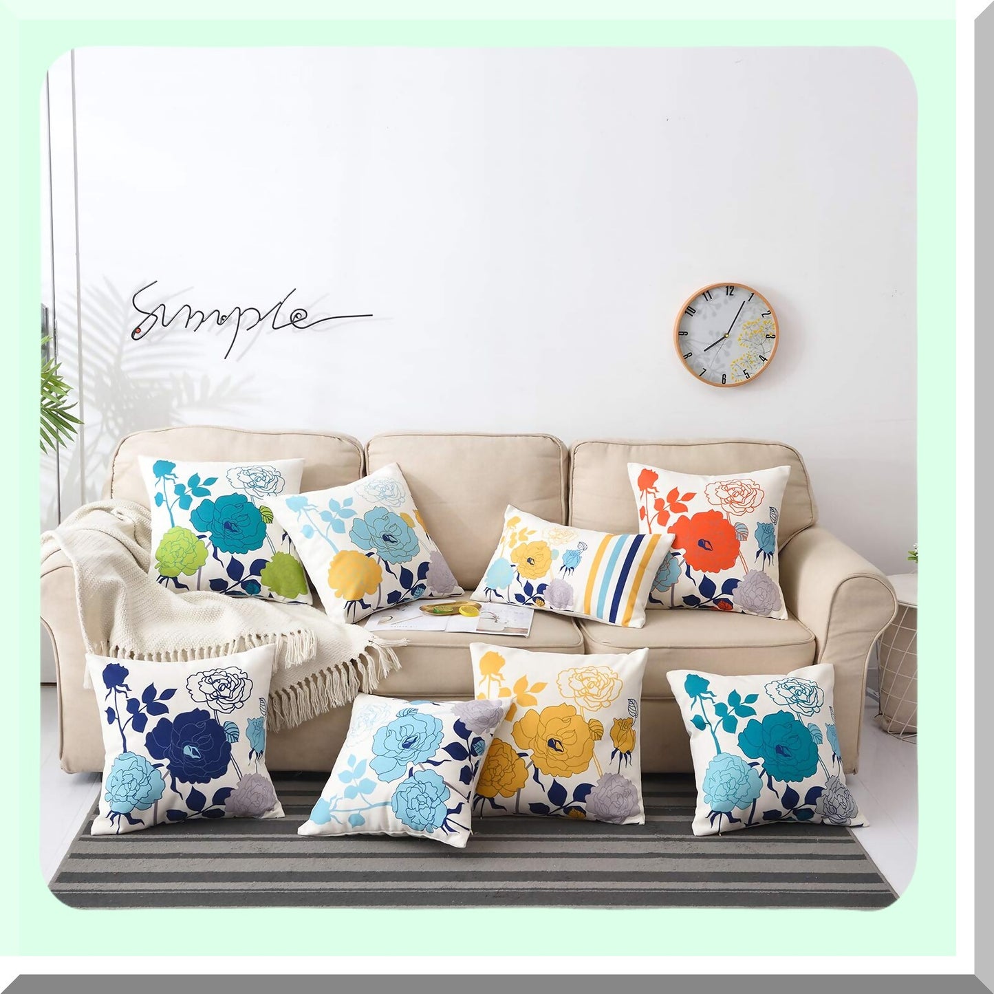 Sunflower Fields Outdoor Pillow Covers - Set of 2 Decorative Yellow Cotton Canvas 18x18 Inch Covers for Patio, Porch, and Sofa