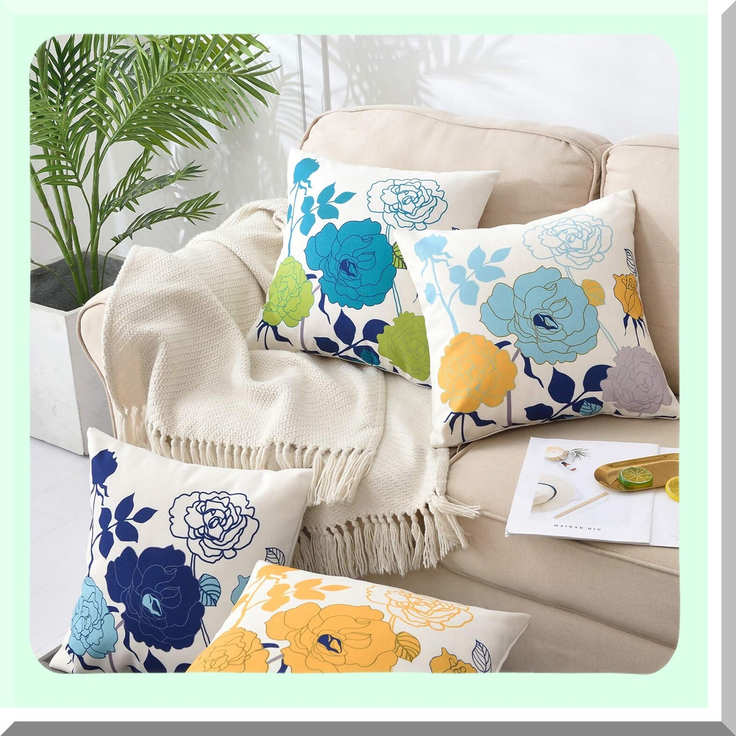 Sunflower Fields Outdoor Pillow Covers - Set of 2 Decorative Yellow Cotton Canvas 18x18 Inch Covers for Patio, Porch, and Sofa