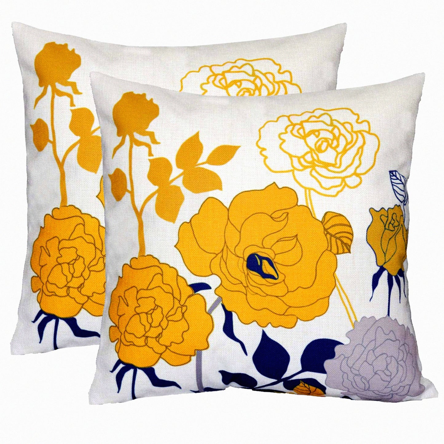 Sunflower Fields Outdoor Pillow Covers - Set of 2 Decorative Yellow Cotton Canvas 18x18 Inch Covers for Patio, Porch, and Sofa