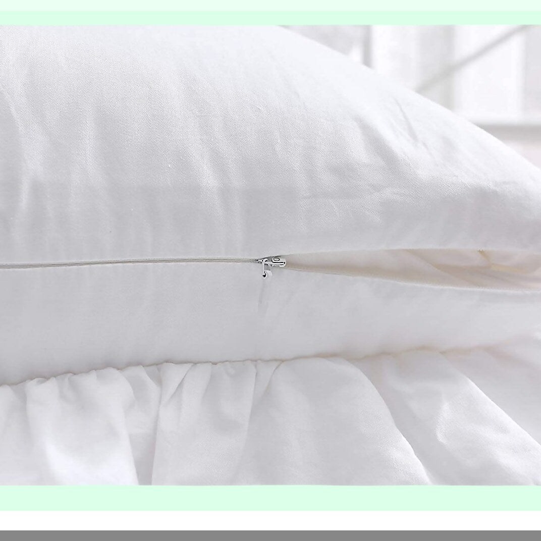 Elegant Lace Ruffle Cushion Covers - Set of 2 White Euro Shams with Zipper Closure, Luxury Cotton Throw Pillow Cases 22"X22"