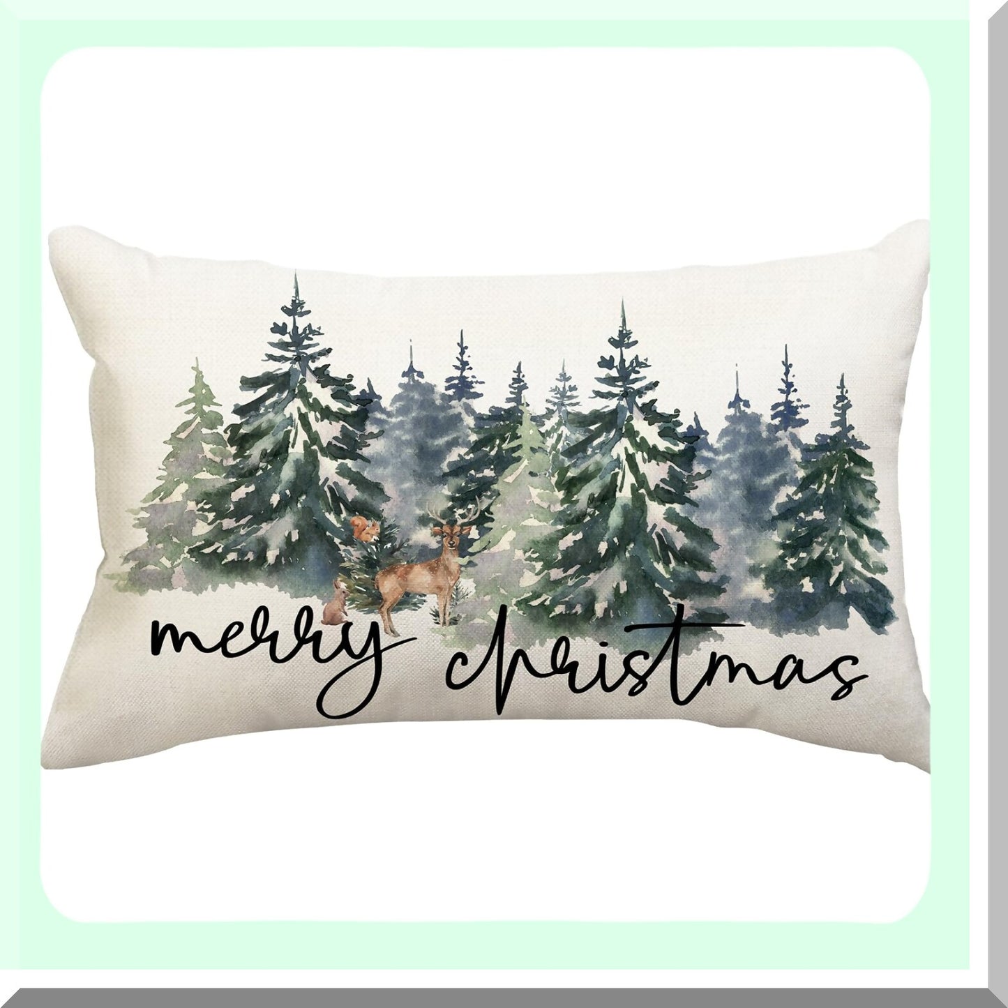 Winter Forest Farmhouse Pillow Covers - Set of 2 Watercolor Rustic Style Cushion Cases 12x20 for Holiday Decorations on Couch