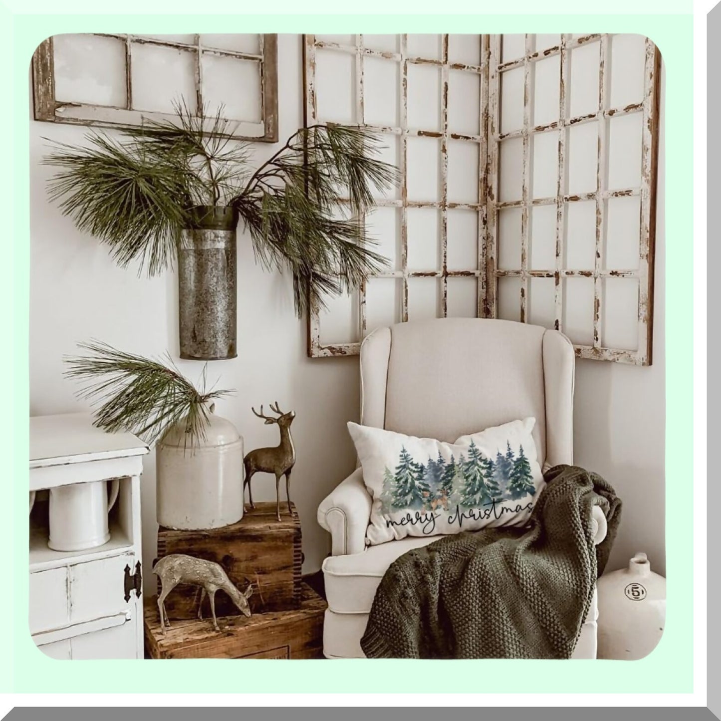 Winter Forest Farmhouse Pillow Covers - Set of 2 Watercolor Rustic Style Cushion Cases 12x20 for Holiday Decorations on Couch