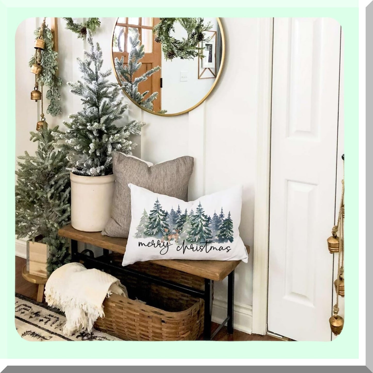 Winter Forest Farmhouse Pillow Covers - Set of 2 Watercolor Rustic Style Cushion Cases 12x20 for Holiday Decorations on Couch