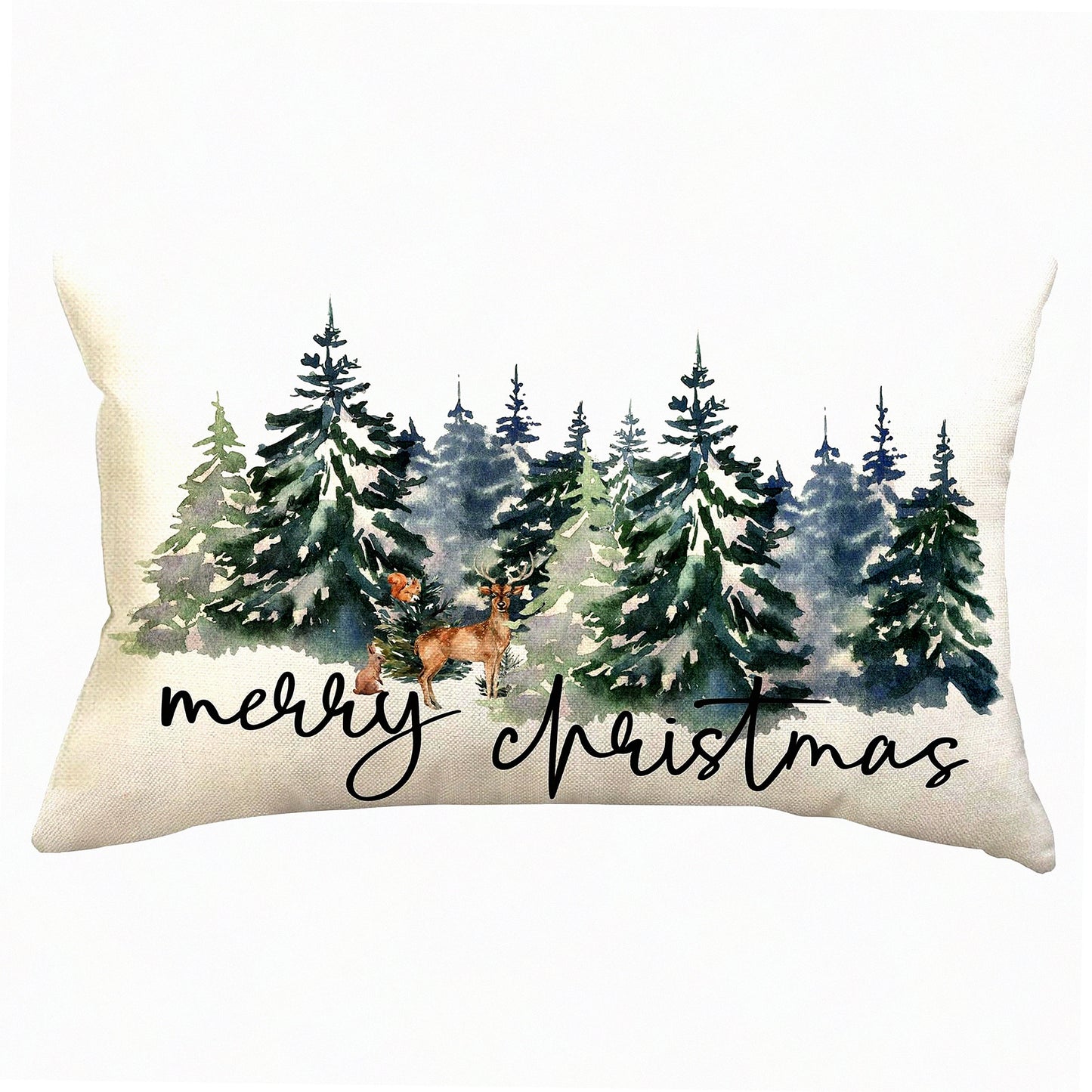 Winter Forest Farmhouse Pillow Covers - Set of 2 Watercolor Rustic Style Cushion Cases 12x20 for Holiday Decorations on Couch