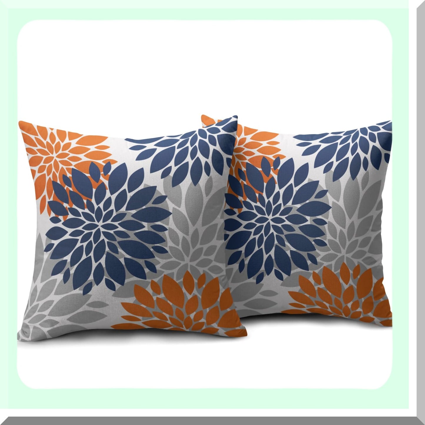 Fall Harvest Dahlia Pillow Covers - Set of 2 Navy Blue Orange 18x18 - Autumn Farmhouse Decorative Throw Pillows - Grey Gray Linen Cushion Case for Sofa Bed - Outdoor Fall Colored Flower Theme